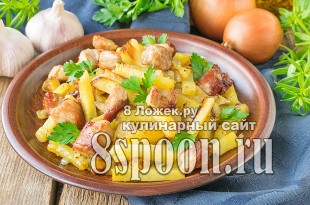 Жареная картошка с мясом на сковороде фото_02